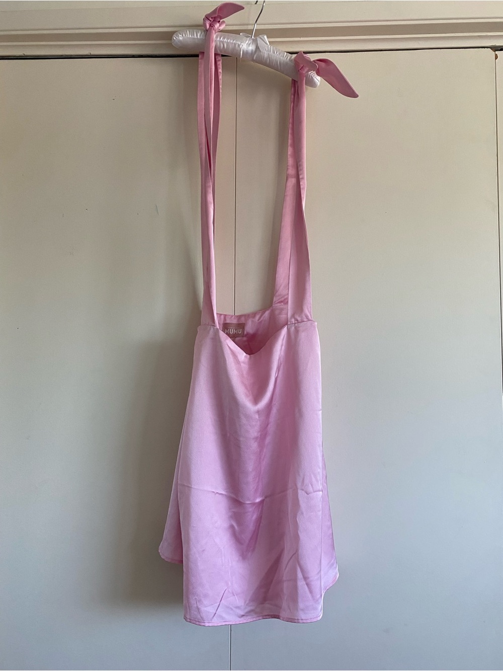 Show Me Your MuMu Pink Satin Tie-Shoulder Slip Dress M